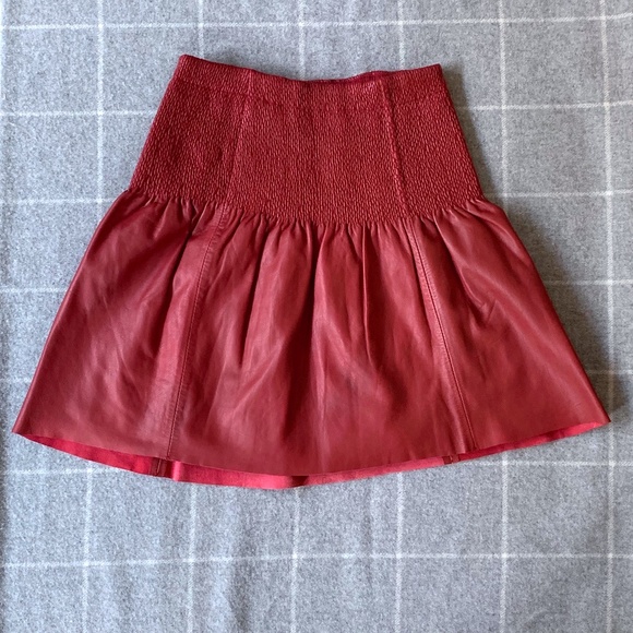 red leather skater skirt